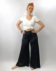 70s Vintage Palazzo Pants Air Brushed Stretchy Black Jersey High Waisted VFG