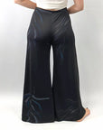 70s Vintage Palazzo Pants Air Brushed Stretchy Black Jersey High Waisted VFG