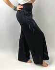 70s Vintage Palazzo Pants Air Brushed Stretchy Black Jersey High Waisted VFG