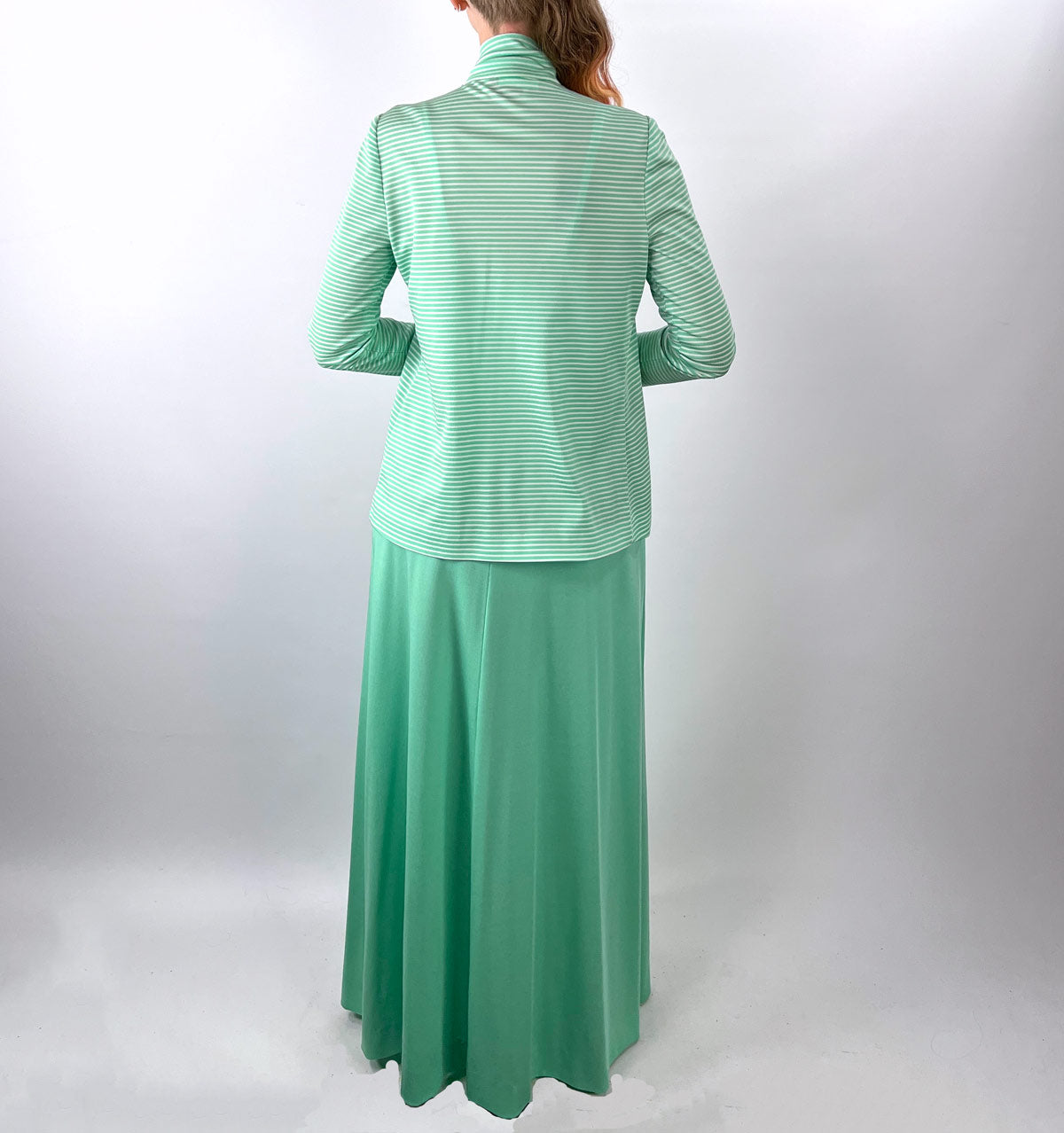 70s Maxi Dress &amp; Jacket Mint Green Stripe Vintage Joan Sparks for Alamor VFG Small