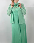 70s Maxi Dress & Jacket Mint Green Stripe Vintage Joan Sparks for Alamor VFG Small