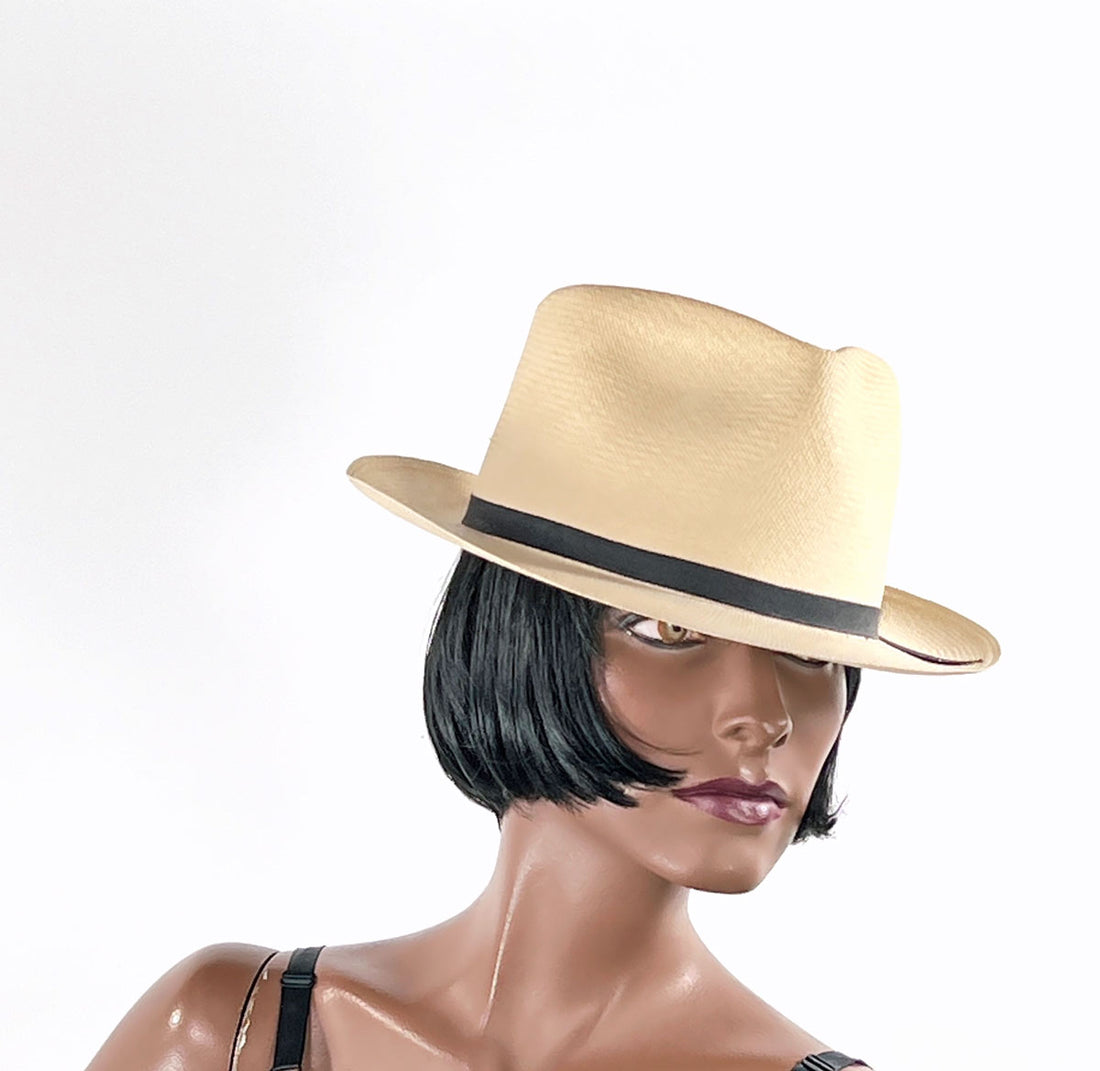 70s Vintage Classic Panama Hat M/L Men's Women's Straw Fedora Unisex VFG