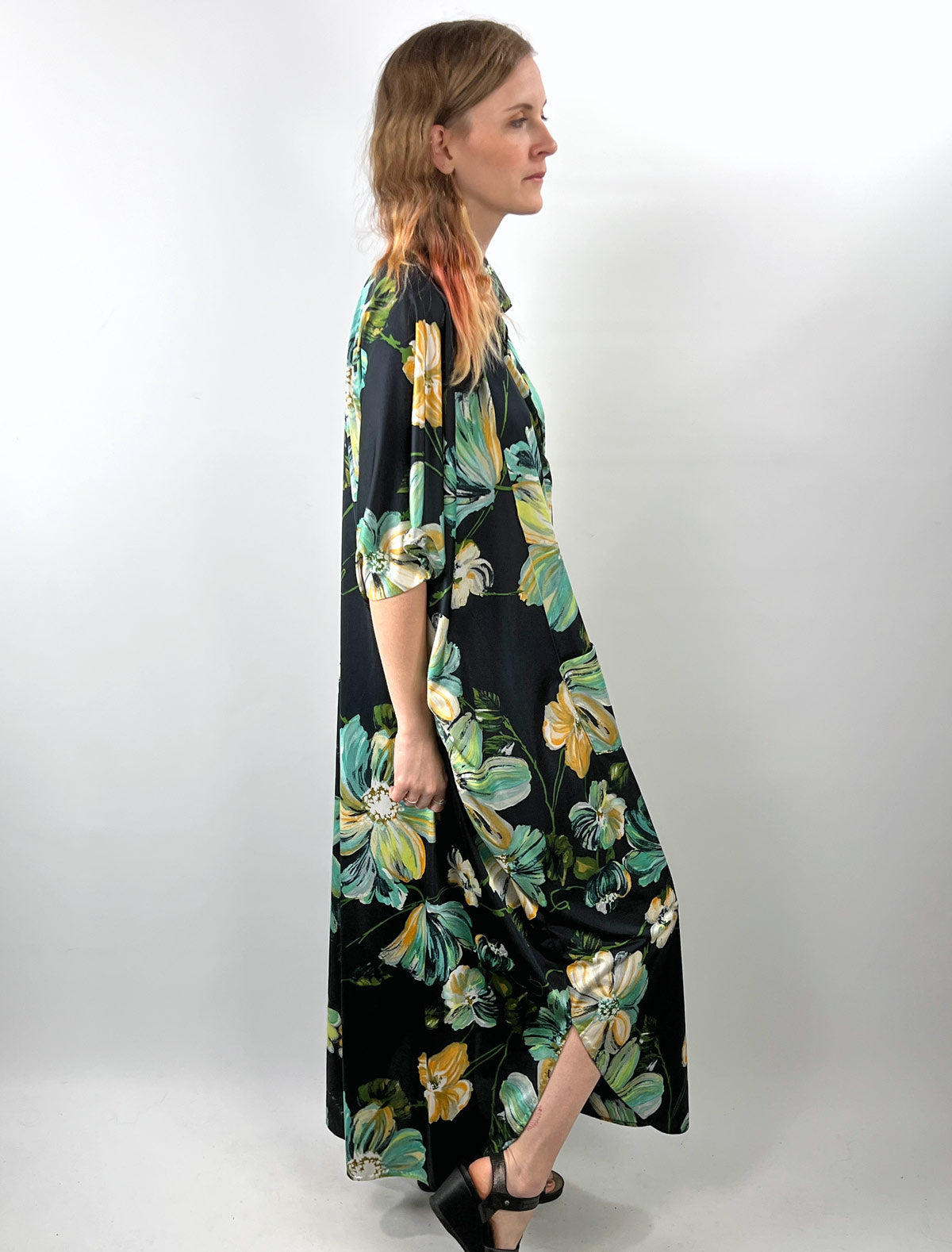 70s Caftan Vintage Mega Floral Jersey Alice of California VFG