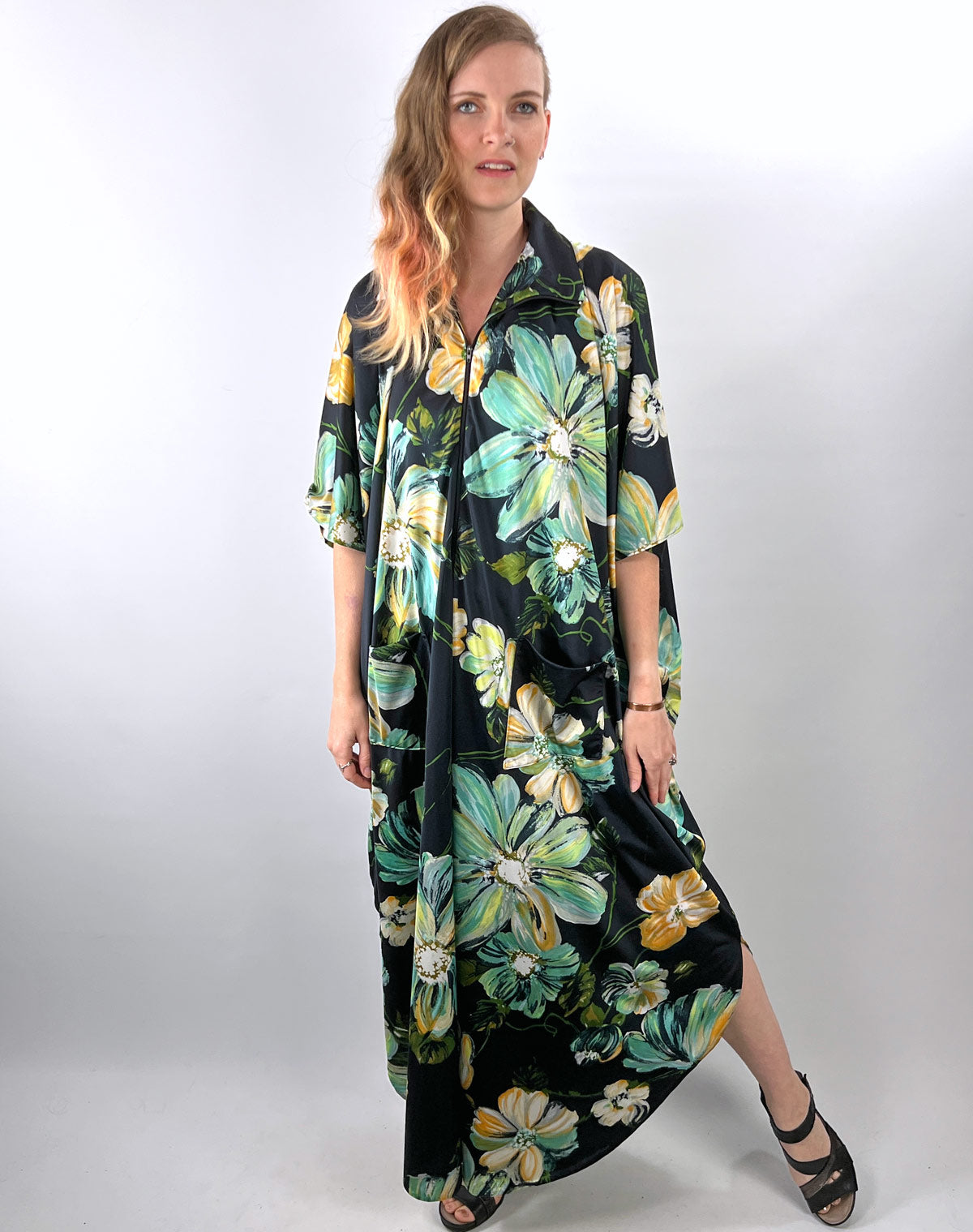 70s Caftan Vintage Mega Floral Jersey Alice of California VFG