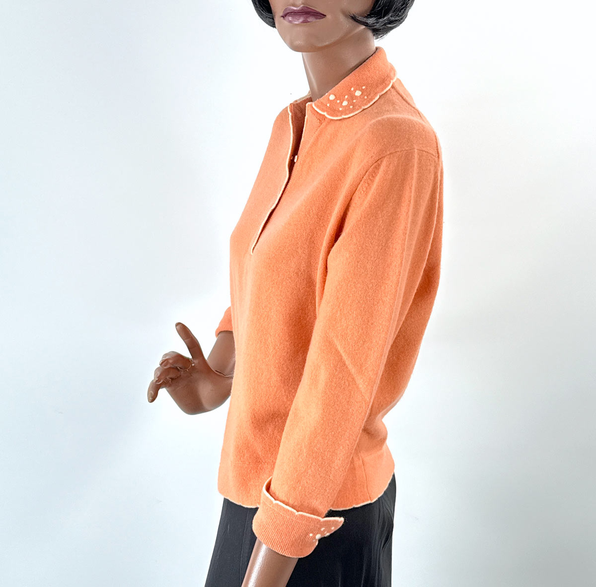 Vintage 50s Cashmere Pullover Sweater Henley Collar M/L Altmann Peach VFG