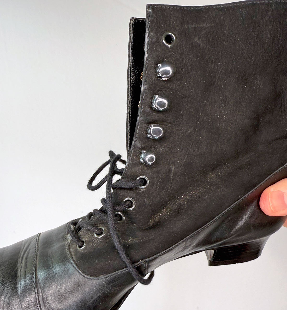 Victorian Style Short Laceup Boots Booties Leather & Suede 90s