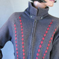 30s 40s Vintage Winter Jacket Women's Ski Sport Deco Geometric Trim M/L Apolda New York VFG Cravenette