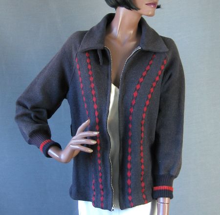 30s 40s Vintage Winter Jacket Women's Ski Sport Deco Geometric Trim M/L Apolda New York VFG Cravenette
