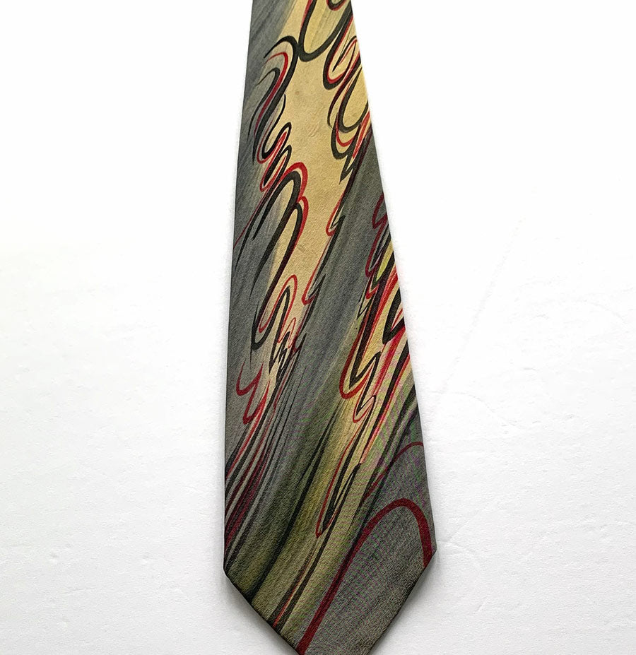 Wide 40s Vintage Necktie Hand Painted Tie Dramatic Signed Allan California VFG