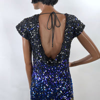 90s Vintage Ombre Sequin Mini Dress Women's Black to Blue to Gold Arden B Small VFG