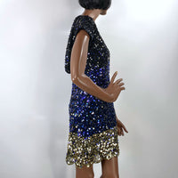 90s Vintage Ombre Sequin Mini Dress Women's Black to Blue to Gold Arden B Small VFG