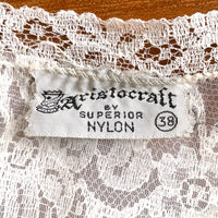 Women's 50s Vintage White Nylon Full Slip Lace & Crystal Pleats M/L Aristocraft VFG