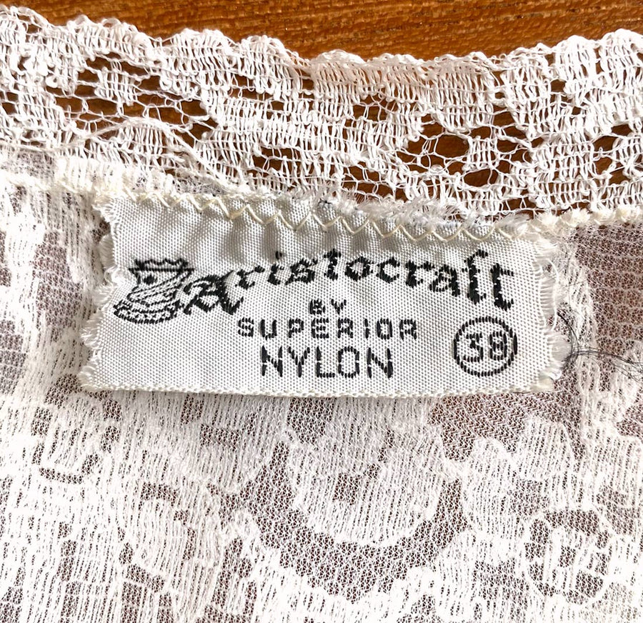 Women's 50s Vintage White Nylon Full Slip Lace & Crystal Pleats M/L Aristocraft VFG