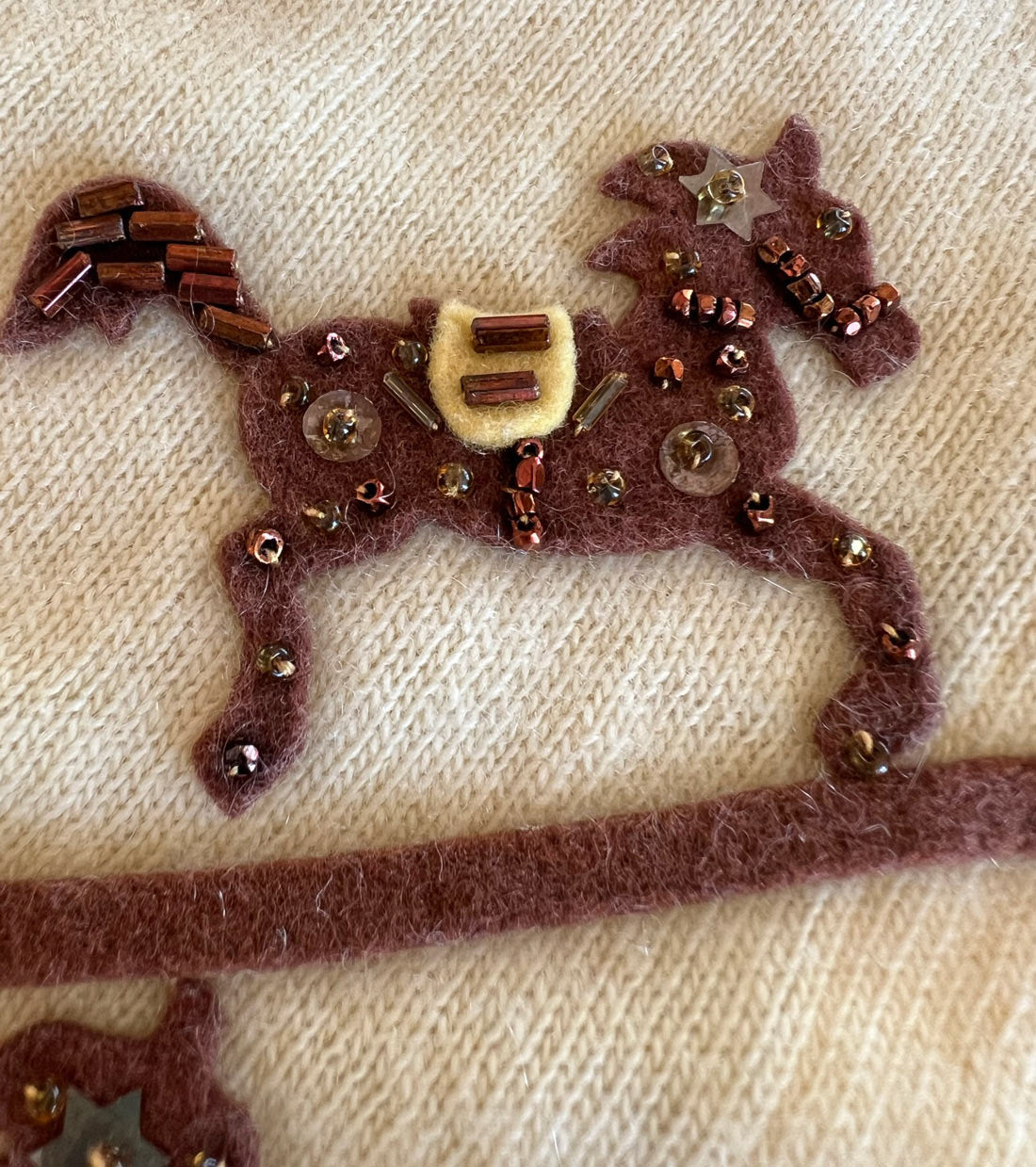 50s Cashmere Cardigan Sweater Beaded Ponies Small to Medium