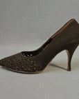 50s Stiletto Heels Deadstock Vintage Women's Brown Suede Cutwork 60s Shoes Bellissimi 7-9 VFG