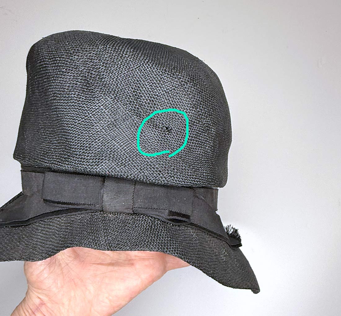 Vintage 20s Hat Deep Cloche Brim Black Straw M/L Beresford VFG