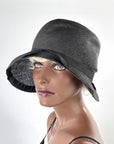 Vintage 20s Hat Deep Cloche Brim Black Straw M/L Beresford VFG