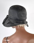 Vintage 20s Hat Deep Cloche Brim Black Straw M/L Beresford VFG