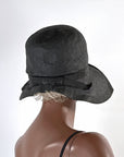 Vintage 20s Hat Deep Cloche Brim Black Straw M/L Beresford VFG