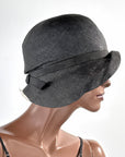 Vintage 20s Hat Deep Cloche Brim Black Straw M/L Beresford VFG