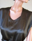 40s Women's Cocktail Dress Vintage 1940s LBD Slinky Draped Black Silk Medium VFG