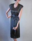 40s Women's Cocktail Dress Vintage 1940s LBD Slinky Draped Black Silk Medium VFG