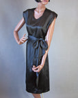 40s Women's Cocktail Dress Vintage 1940s LBD Slinky Draped Black Silk Medium VFG