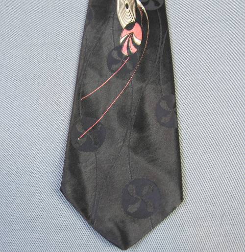 50s Vintage Atomic Print Neck Tie Black Pink Brent Montgomery Ward VFG