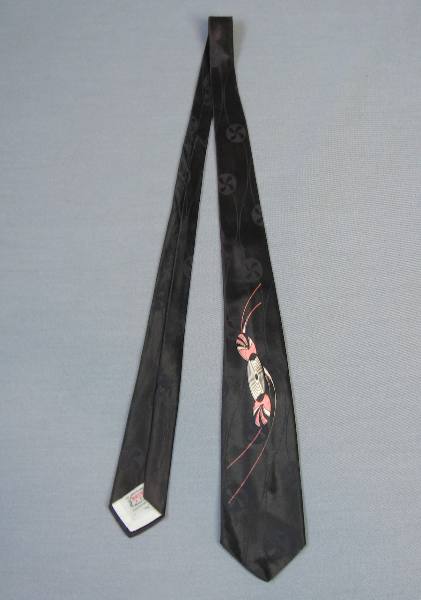 50s Vintage Atomic Print Neck Tie Black Pink Brent Montgomery Ward VFG