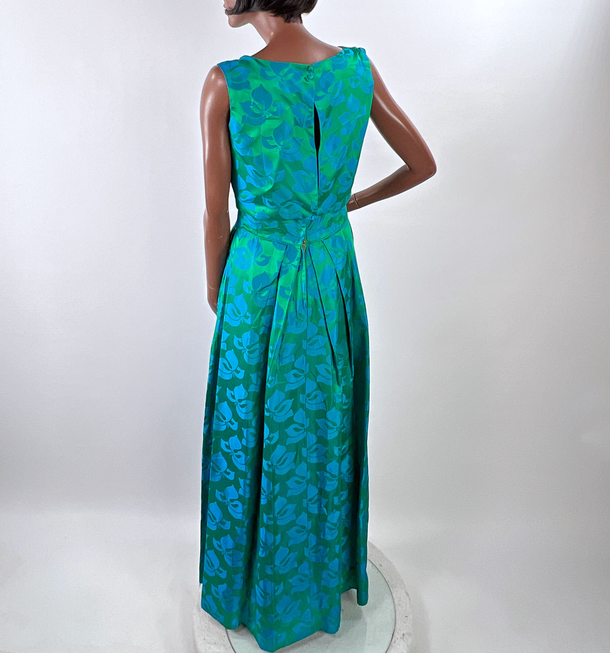 50s Party Dress with Popover Jacket Women&#39;s 60s Long Gown Blue Green Brocade Carol Brent VFG