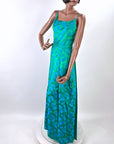 50s Party Dress with Popover Jacket Women's 60s Long Gown Blue Green Brocade Carol Brent VFG