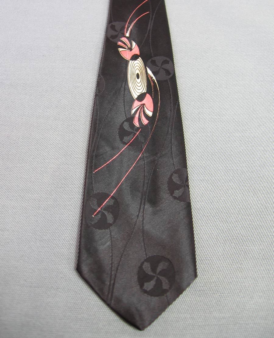 50s Vintage Atomic Print Neck Tie Black Pink Brent Montgomery Ward VFG