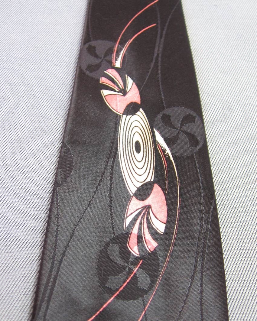 50s Vintage Atomic Print Neck Tie Black Pink Brent Montgomery Ward VFG