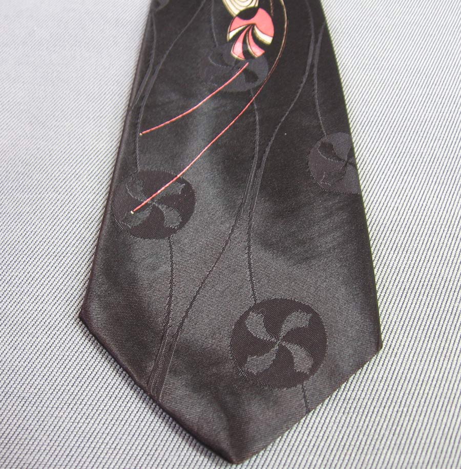 50s Vintage Atomic Print Neck Tie Black Pink Brent Montgomery Ward VFG