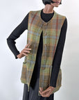 90s Plaid Tunic Vest Waistcoat Gilet Irish Wool House of Bruar VFG