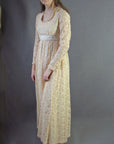 Women's 70s Dress Bridgerton Long Maxi Empire Waist Vintage Lace Boho S/XS Candi Jones VFG