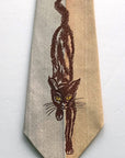 40s Wide Necktie Hand Painted Feline 50s Novelty Print Tie Cat VFG