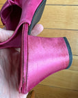 40s Vintage Peeptoe Heels Rose Pink Satin Ruffled Slippers Slingback Shoes Daniel Green VFG