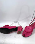 40s Vintage Peeptoe Heels Rose Pink Satin Ruffled Slippers Slingback Shoes Daniel Green VFG