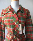 Vintage 60s Deadstock Day Dress Red Green Plaid Shift XL Debi Set Classic VFG New Old Stock