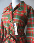 Vintage 60s Deadstock Day Dress Red Green Plaid Shift XL Debi Set Classic VFG New Old Stock