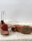 Vintage 20s Pink Satin PomPom Slippers Daniel Green  As-Is VFG
