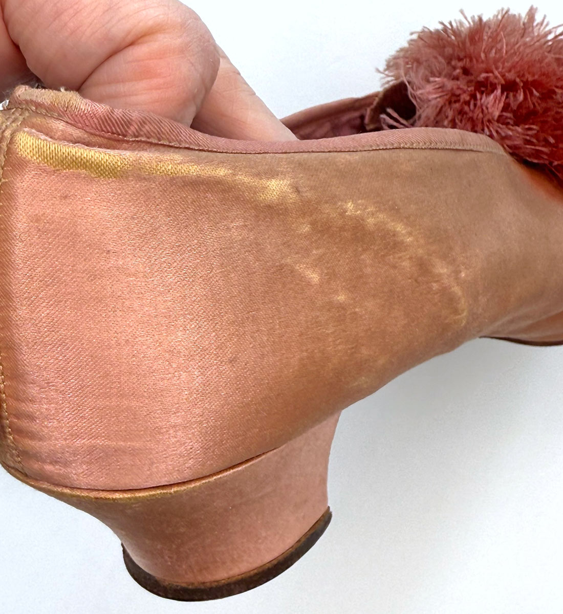 Vintage 20s Pink Satin PomPom Slippers Daniel Green  As-Is VFG