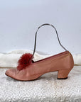 Vintage 20s Pink Satin PomPom Slippers Daniel Green  As-Is VFG