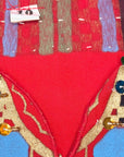 90s Y2K Caftan Egyptian Motifs Blingy Red Vintage Shift Dress VFG