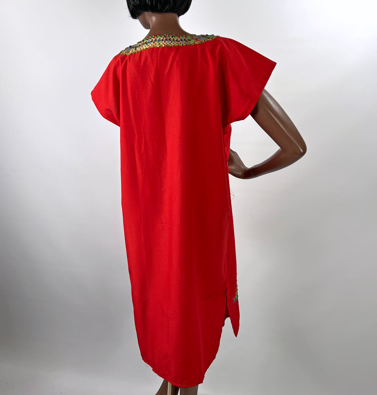 90s Y2K Caftan Egyptian Motifs Blingy Red Vintage Shift Dress VFG