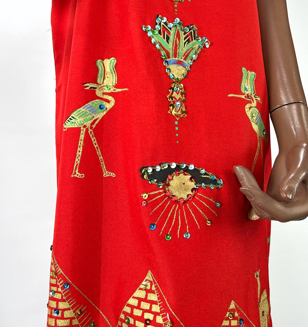 90s Y2K Caftan Egyptian Motifs Blingy Red Vintage Shift Dress VFG
