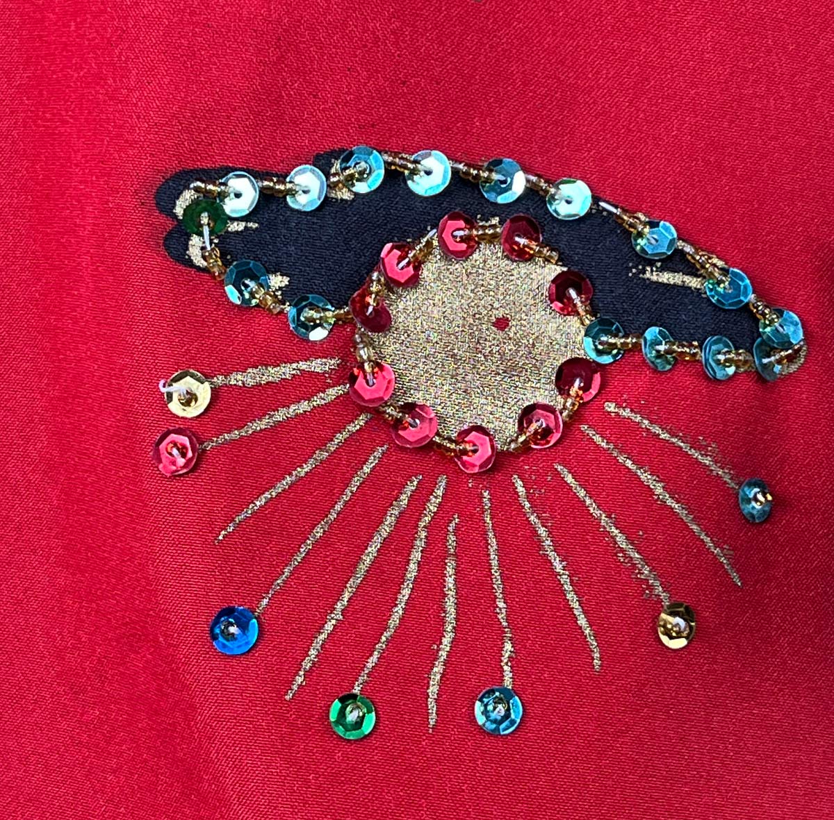 90s Y2K Caftan Egyptian Motifs Blingy Red Vintage Shift Dress VFG