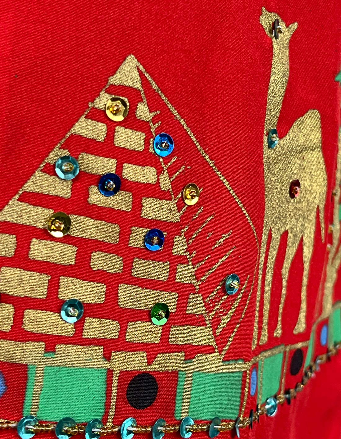 90s Y2K Caftan Egyptian Motifs Blingy Red Vintage Shift Dress VFG