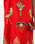 90s Y2K Caftan Egyptian Motifs Blingy Red Vintage Shift Dress VFG